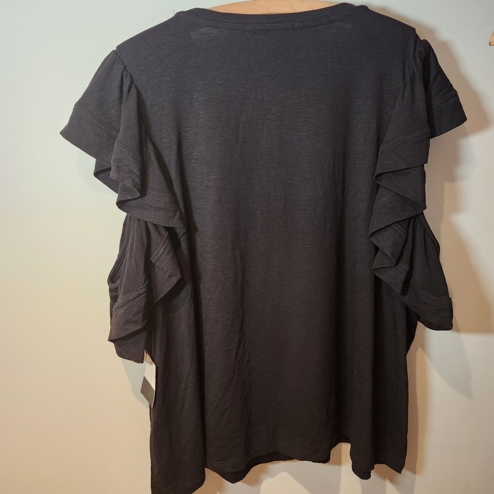 Eloquii 18/20 Black Ruffle Sleeve Top Rayon blend - Picture 6 of 7